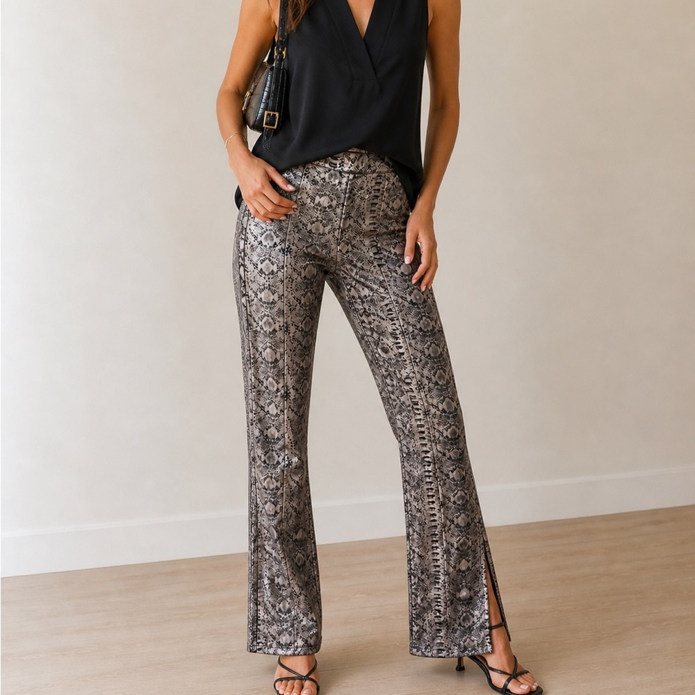 Forever 21 Snake Print Metallic Flare Pants - Picture 2 of 8